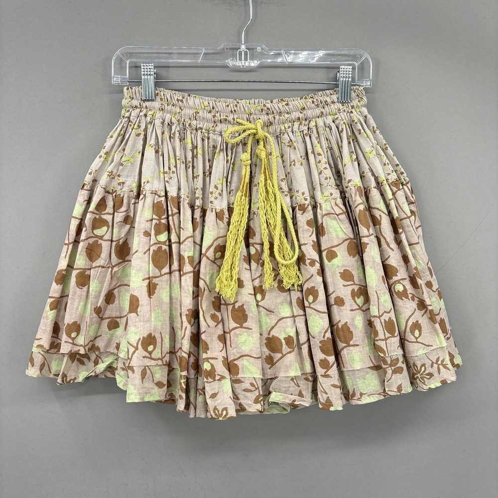 Yvonnes Skirt XS Multicolor Floral Tiered Tassel‎ Drawstring Mini Boho Handmade